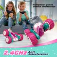 thumbnail image 4 of Tecnock Pink Remote Control Car for Girls and Boys, 2.4GHz RC Cars with USB-C Easy Charging, 4WD Double Sided 360° Rotates and Flips RC Stunt Car, Toys Gift for Kids Ages 6-8, 8-12, 4 of 8