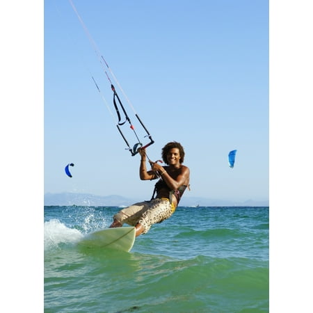 Man Kitesurfing Costa De La LuzAndalusiaSpain Canvas Art - Ben Welsh Design Pics (24 x 32)