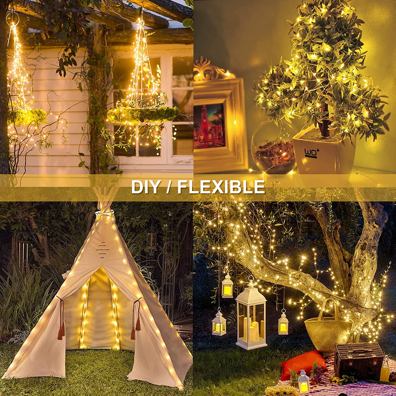 JMEXSUSS 2 Pack 100 LED Solar String Lights Outdoor Waterproof, Each 33FT Solar Christmas Lights 8 Modes, Copper Wire Solar Fairy Lights for Garden Outside Patio Tree Yard Decorations (Warm White)