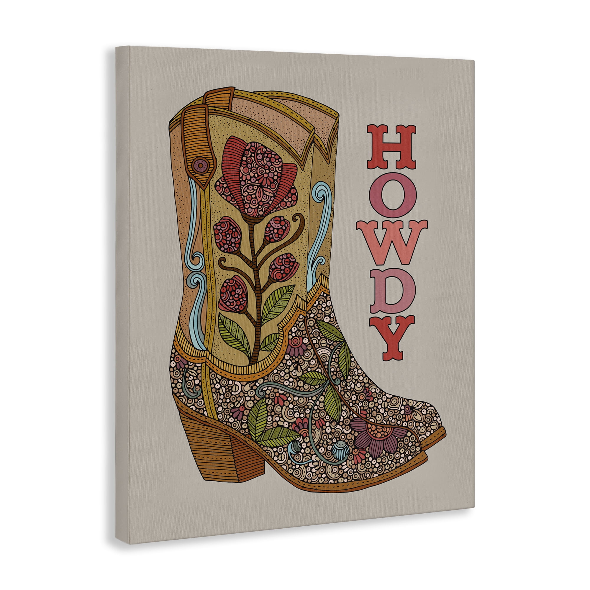 Stupell Industries Howdy Cowboy Boots Typography Painting Gallery Wrapped Canvas Art Print Wall Art, 16 x 20