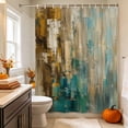 thumbnail image 2 of Teal Brown Abstract Shower Curtain, Waterproof Shower Curtains for Bathroom, Vintage Mottled Gradient Modern Art Washable Fabric Bathtub Curtain Set Bath Decor with 12 Hooks Long 72"x84", 2 of 8