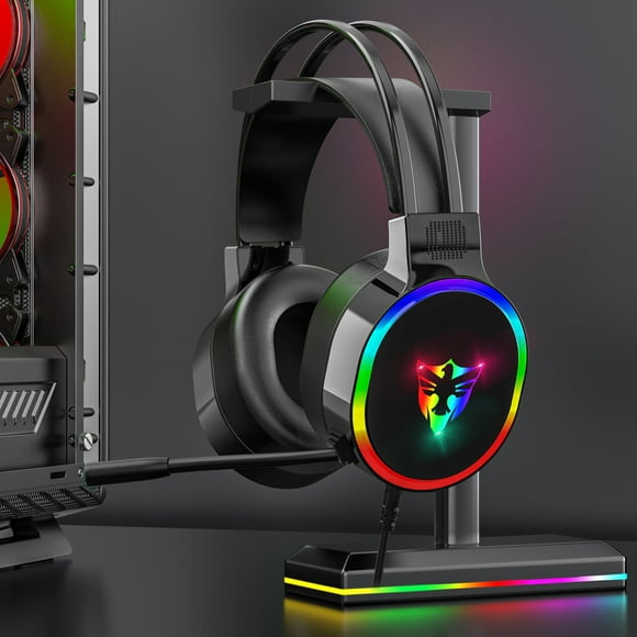 TopLLC Gaming Headset With Microphone Most Laptop Over-Ear Headphones With LED RGB Light Noise Canceling Mic 7.1 Stereo Surround Sound Headband Headphones