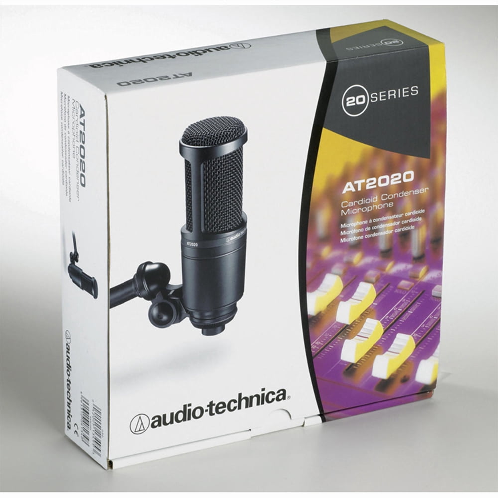 Audio-Technica Side Address Cardioid Condenser Studio Microphone AT2020 Bundle with 2 YR CPS Extended Warranty, Metal Shock Mount, Pop Filter, Suspension Boom Arm Stand and 25ft XLR Cable