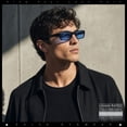 thumbnail image 3 of SA106 Mens Hippie Hustler Color Lens Narrow Rectangular Black Frame Sunglasses Blue Lens, 3 of 7