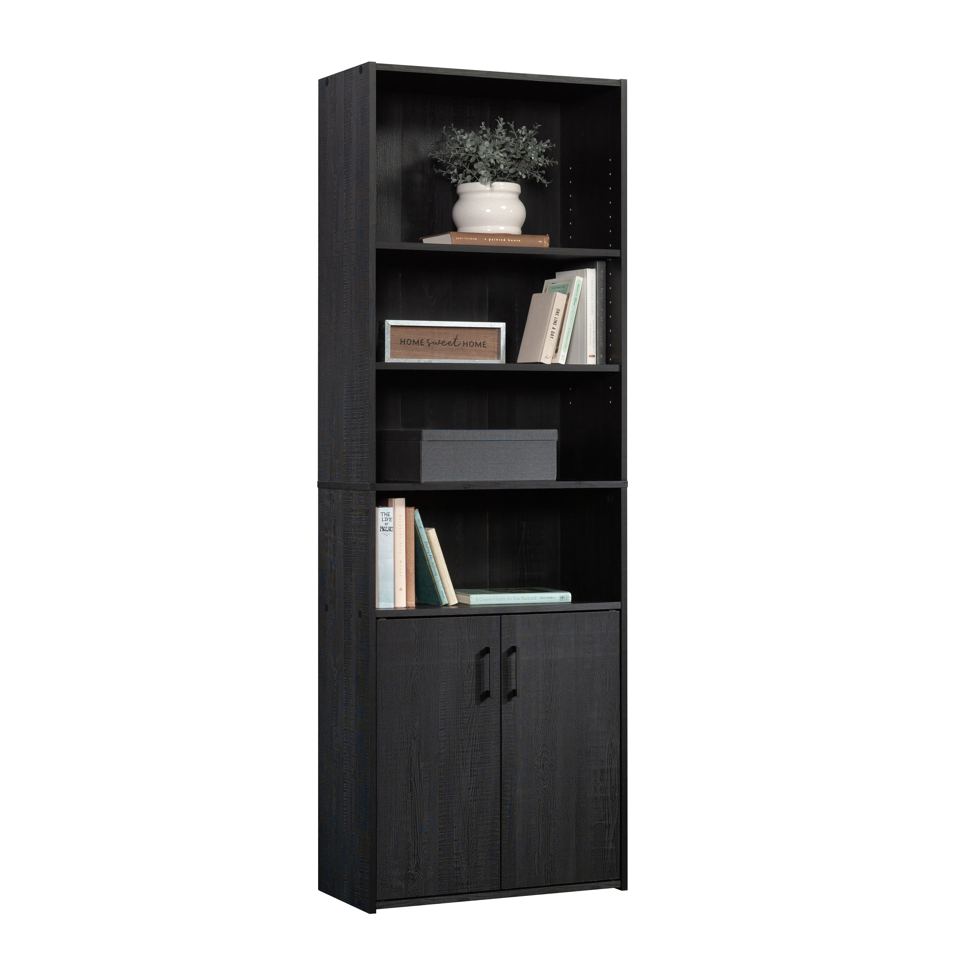 Mainstays Traditional 5 Shelf Bookcase with Doors, Black Finish - image 4 of 10