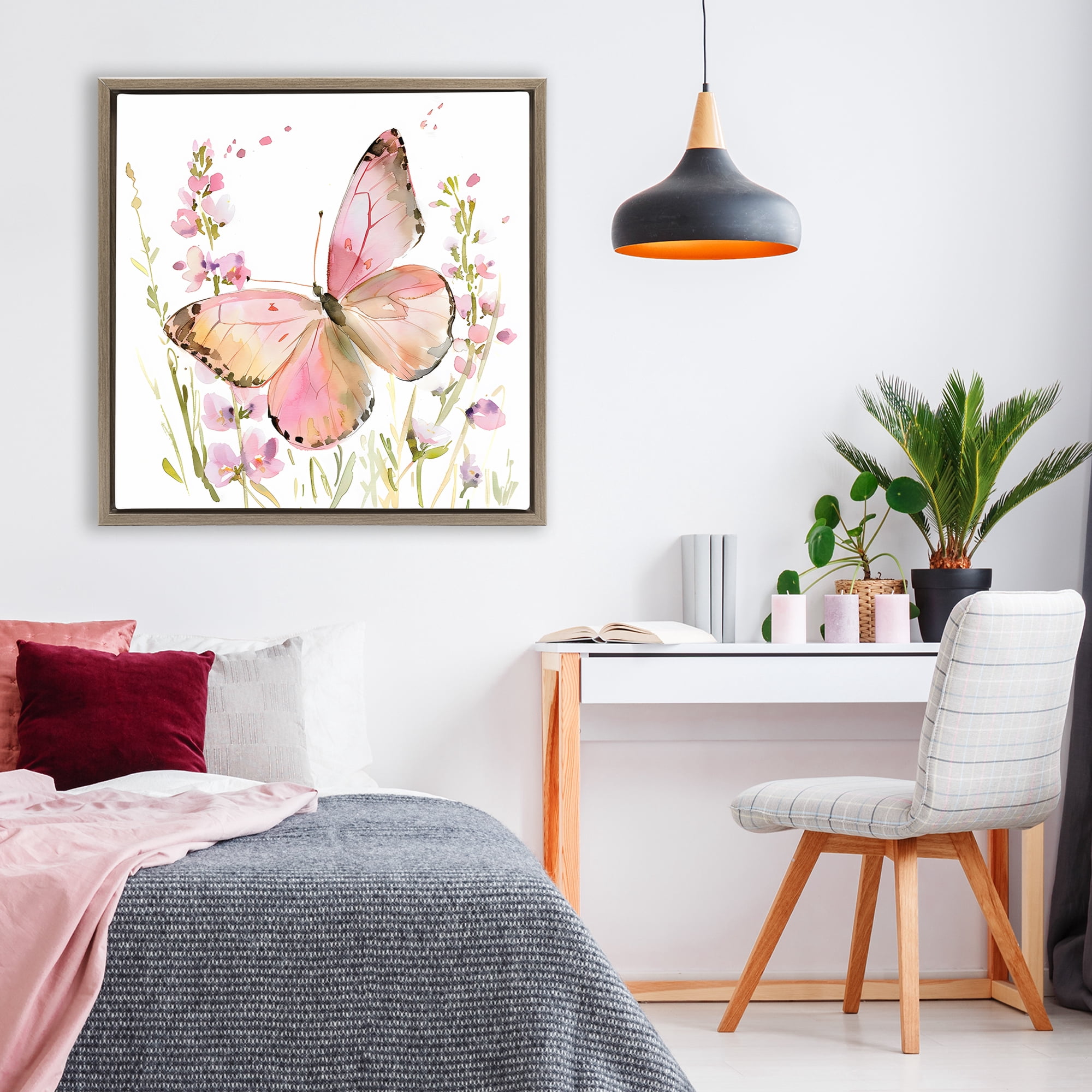 Stupell Industries Colorful Spring Butterfly Pink Brown Framed Floater Canvas Wall Art, design by Creative Studio