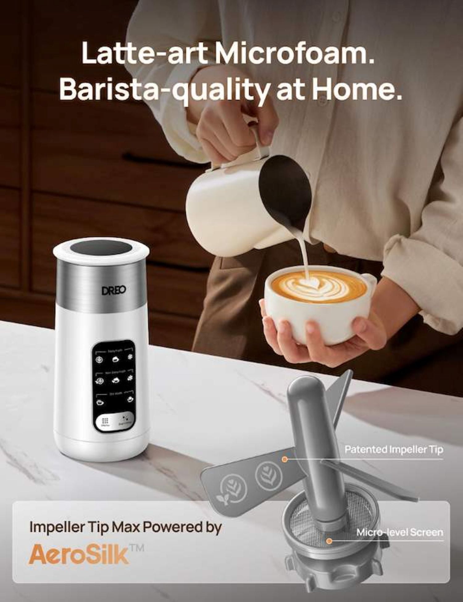 DREO 8-in-1 Milk Frother [Upgraded] White