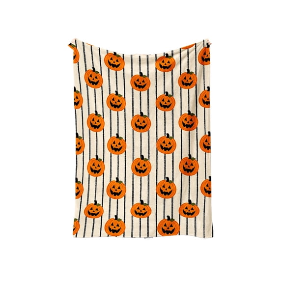 OCCOA Halloween Pumpkin Striped Throw Blanket Soft Flannel Fleece Fall Decorative Blanket Pumpkin Style Cozy Light Blanket for Couch Sofa Bed Home Decor Gift, B
