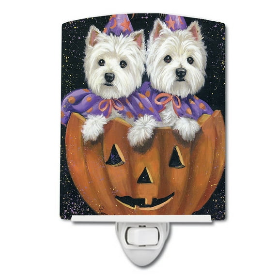 Caroline's Treasures PPP3205CNL Westie Halloween Pumpkin Ride Ceramic Night Light, 6x4x3", multicolor