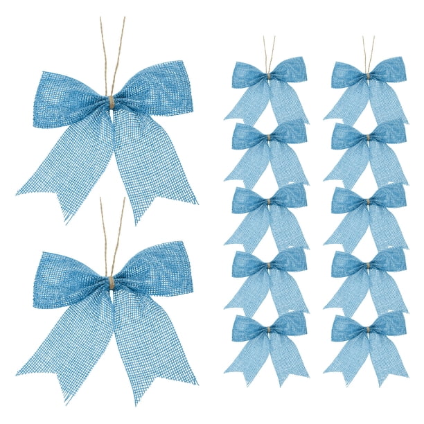 Lazos de yute mini de 4 pulgadas para manualidades, lazo hecho a mano, adorno decorativo natural, azul, 12 piezas
