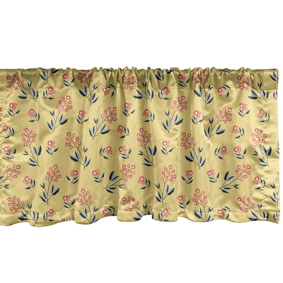 Ambesonne Floral Yellow Valance Pack of 2, Vintage Flowers, 54"X18", Coral Sand Brown