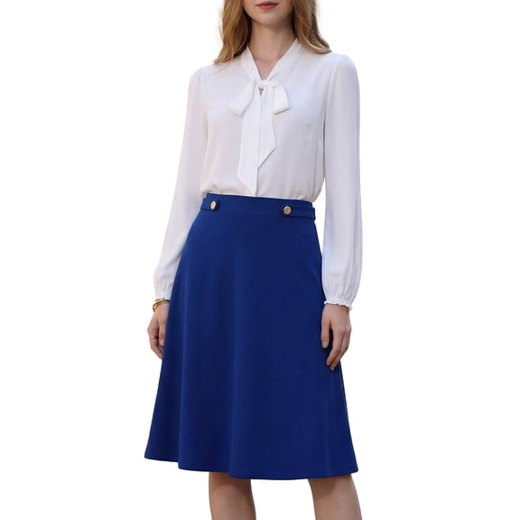 DARING DIVA Women's Flare A Line High Waist Casual Midi Skirts S Royal Blue