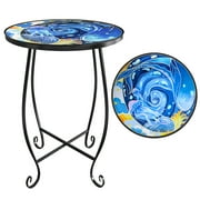 Haibin Outdoor Side Table, 15 inch high Small Patio Outdoor Table Indoor Folding Round End Table with Plant Stand for Bistro Balcony Garden