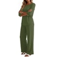 thumbnail image 5 of Stralyhd Lounge Sets for Women Summer 2 Piece Outfits 3/4 Length Sleeve Crew Neck Top Matching Wide Leg Pants Cozy Loungewear Loose Fashion Clothing Vacation Wear Army Green L, 5 of 7