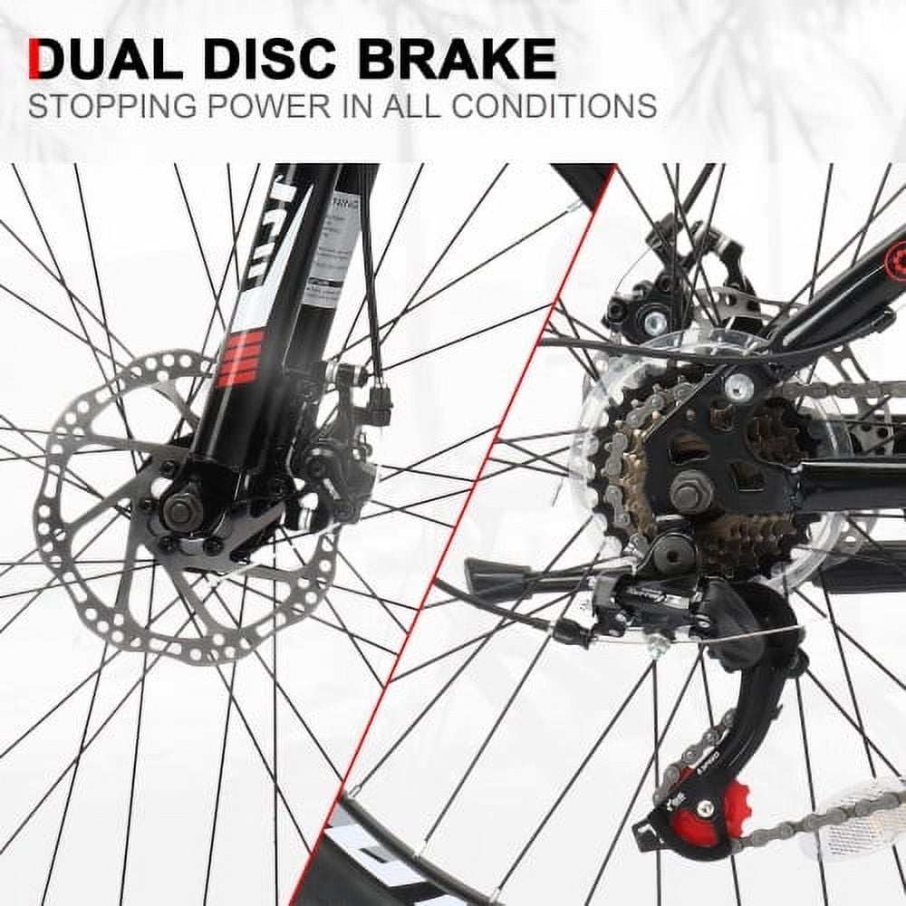 UBesGoo 24in Folding Mountain Bike Shimano 21-Speed, with Disc Brakes for Aldult, Men, Red&Black