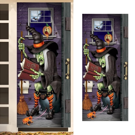 Halloween Ghost Pumpkin Door Cover, Bat Backdrop for Party Photo Decor