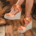 thumbnail image 2 of Rokment Women's Vintage Espadrilles Platform Wedges Dress Sandals Retro Fashion Casual Linen Satin Patchwork Closed Toe Lace up Chunky Extra High Heels Dressy Shoes Spring Summer Orange Size 8, 2 of 6