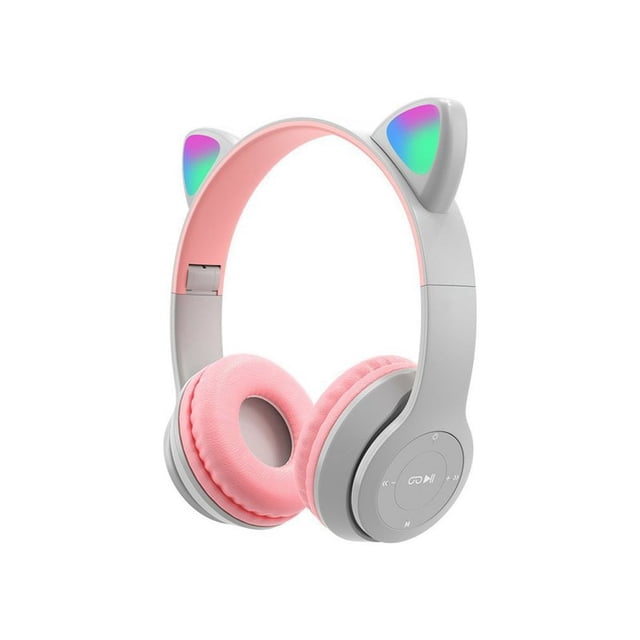 Auriculares Bluetooth con forma de orejas de gato con diadema LED, color gris