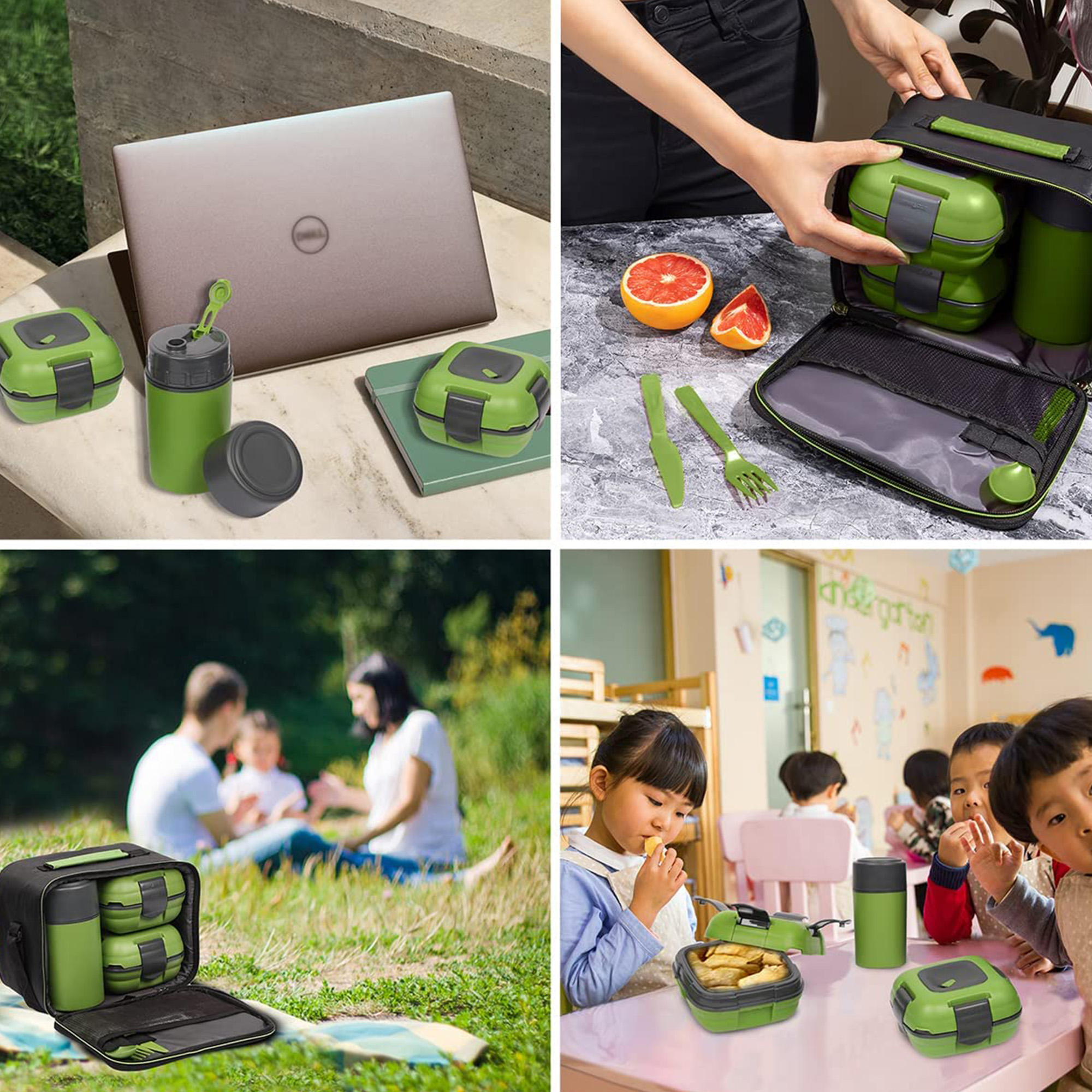 Pinnacle Thermoware Thermal Lunch Box Set Lunch Containers for Adults & Kids, Green - image 2 of 9