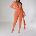 thumbnail image 6 of Ahabrexf Women Pants Suits, Solid Color V-Neck High Elasticity Jumpsuit Set for Casual Wear, 6 of 7