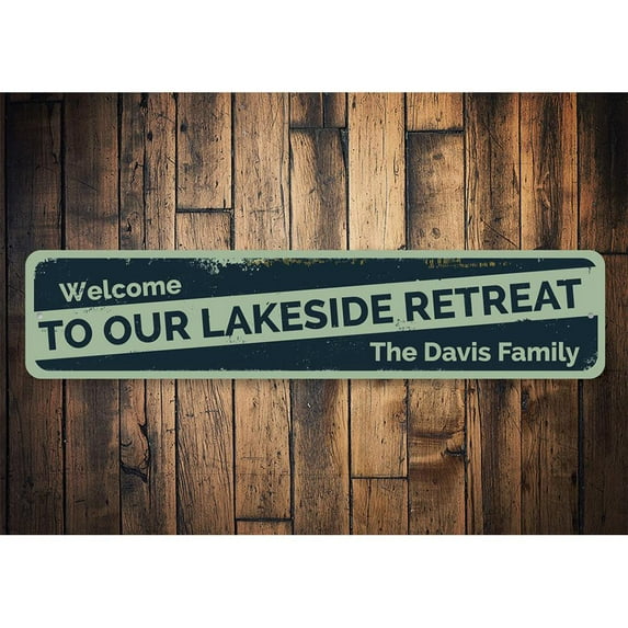 Lakeside Retreat Novelty Sign, Metal Wall Decor - 4x18 inches