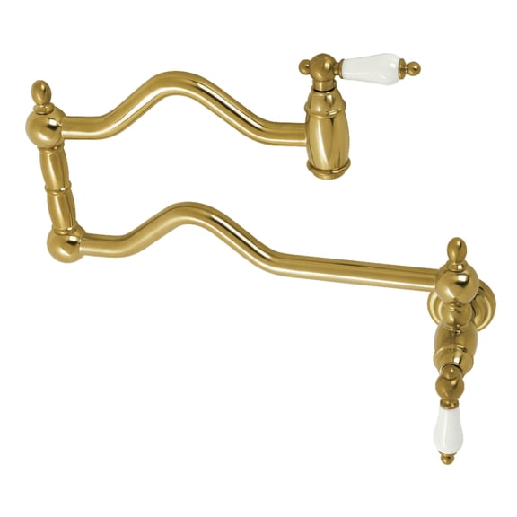 Kingston Brass KS2107PL Heritage Two-Handle 1-Hole Wall Mount Pot Filler Faucet in Brushed Brass