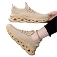 thumbnail image 3 of pwidon Women's Platform Sneakers Breathable Knit Lace Up Shock Absorbing Chunky Blade Sole Comfort Casual Walking Running Athletic Shoes Beige 5.5, 3 of 6