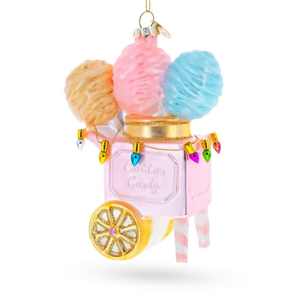 Cotton Candy Cart with Holiday Lights Glass Christmas Ornament