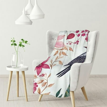

WHKANG Hummingbirds Oversized Plush Blanket Tropical Flowers with Flying Hummingbirds Wild Nature Blooms Ultra Soft and Comfortable Micro 40x50in