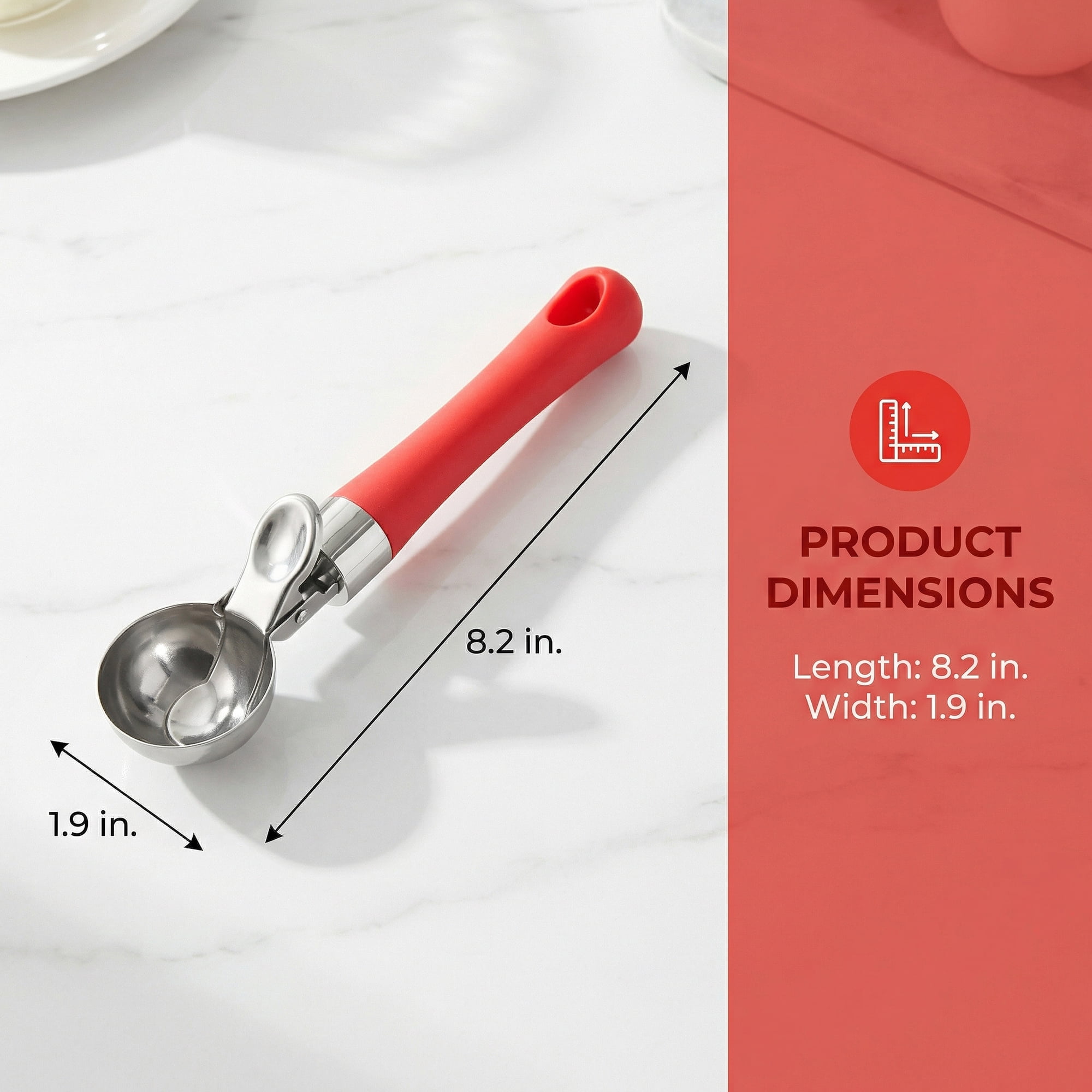Unique Bargains Stainless Steel Ice Cream Scoop with Ergonomic Handle Rose Red