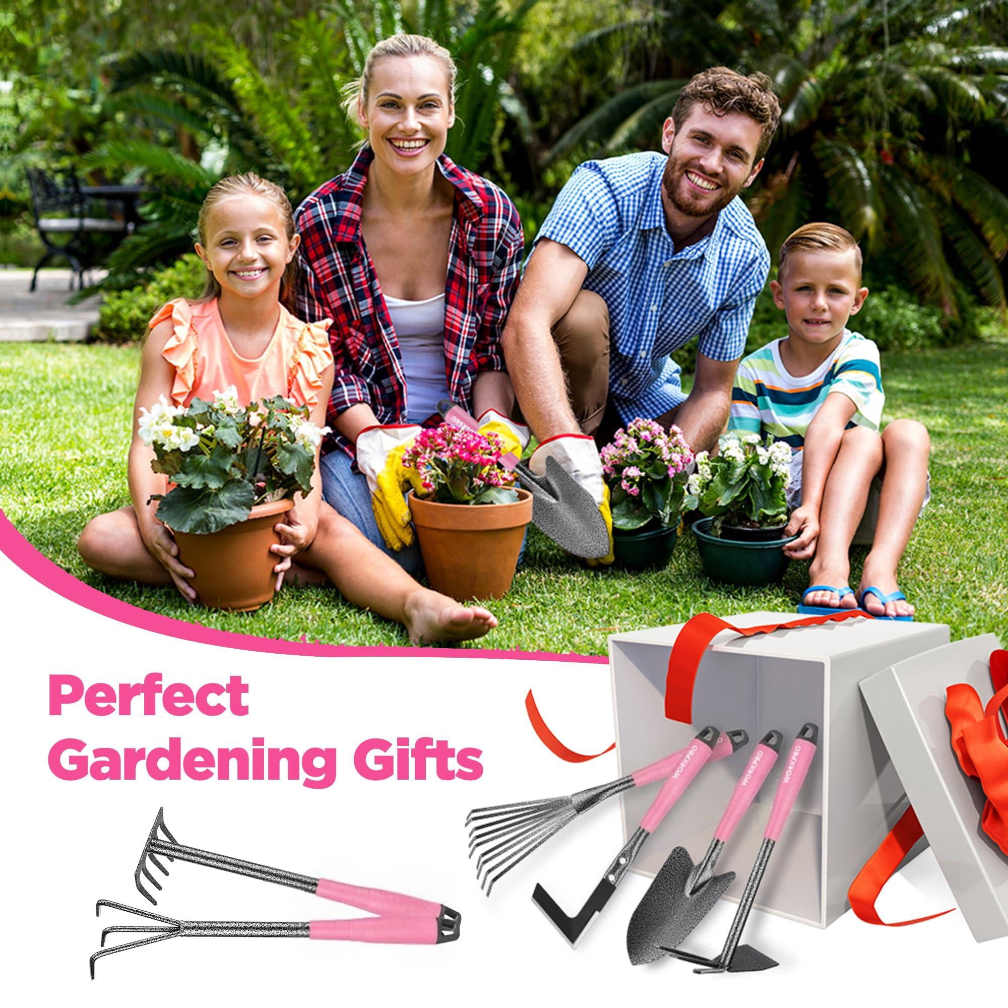 6-piece Pink Garden Tool Set  Heavy Duty Gardening Hand Tools With Soft Rubber Handle Including Trowel Rakes 2-in-1 Hoe And Crack Weeder Ideal Gifts For Men Women