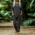thumbnail image 4 of Cagogo Women Plus Size 2 Piece Shorts Set Casual Summer Cruise Outfits Loose Round Neck Tshirt Wide Leg Pants Matching Lounge Tracksuits Boho Beach Travel Airport Clothes, Black 2XL, 4 of 7