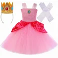 thumbnail image 5 of Disfraz de princesa reina melocotón para niñas, vestido de tul con tutú para fiesta de cumpleaños, vestido de baile para niños, ropa de cosplay para carnaval y Halloween, 5 of 5