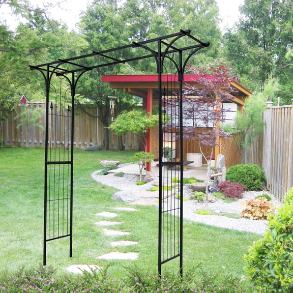 Durable Rust-Resistant Steel Garden Arch for Climbing Plants & Wedding Decor Curved Design with Dual-Tier Base for Potted Plants & Vertical Growth Outdoor Backyard Landscape Support Structure