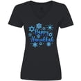 thumbnail image 3 of Inktastic Happy Hanukkah Blue Stars of David and Snowflakes Women's V-Neck T-Shirt, 3 of 5
