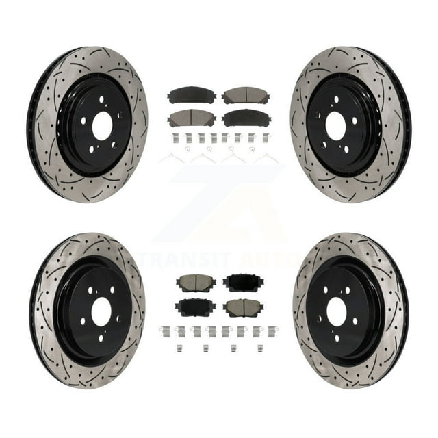 Transit Auto Front Rear Coated Drilled Slotted Disc Brake Rotors and Ceramic Pads Kit for Car 2020-2022 Toyota Highlander KDC-101187