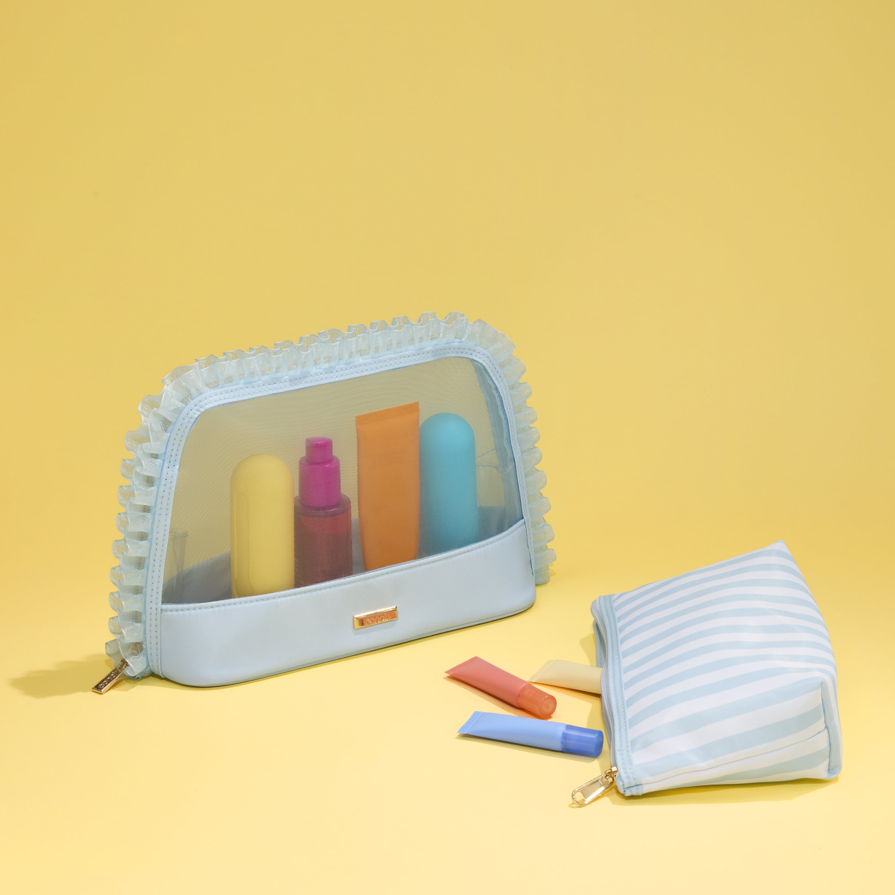 Conair Blue Mesh Vanity Bag, Makeup Organizer Bag with Matching Pouch, 2-Piece Set