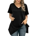 thumbnail image 3 of Elainilye Fashion Shirts for Women Trendy Loose Casual Short Sleeve V-Neck Solid Casual Blouse T-shirt Tunic Tops,Black, 3 of 9