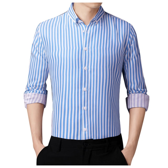 Cathalem Chemise Décontractée Homme Manches Longues Col Officier Plage Été, Bleu Clair m