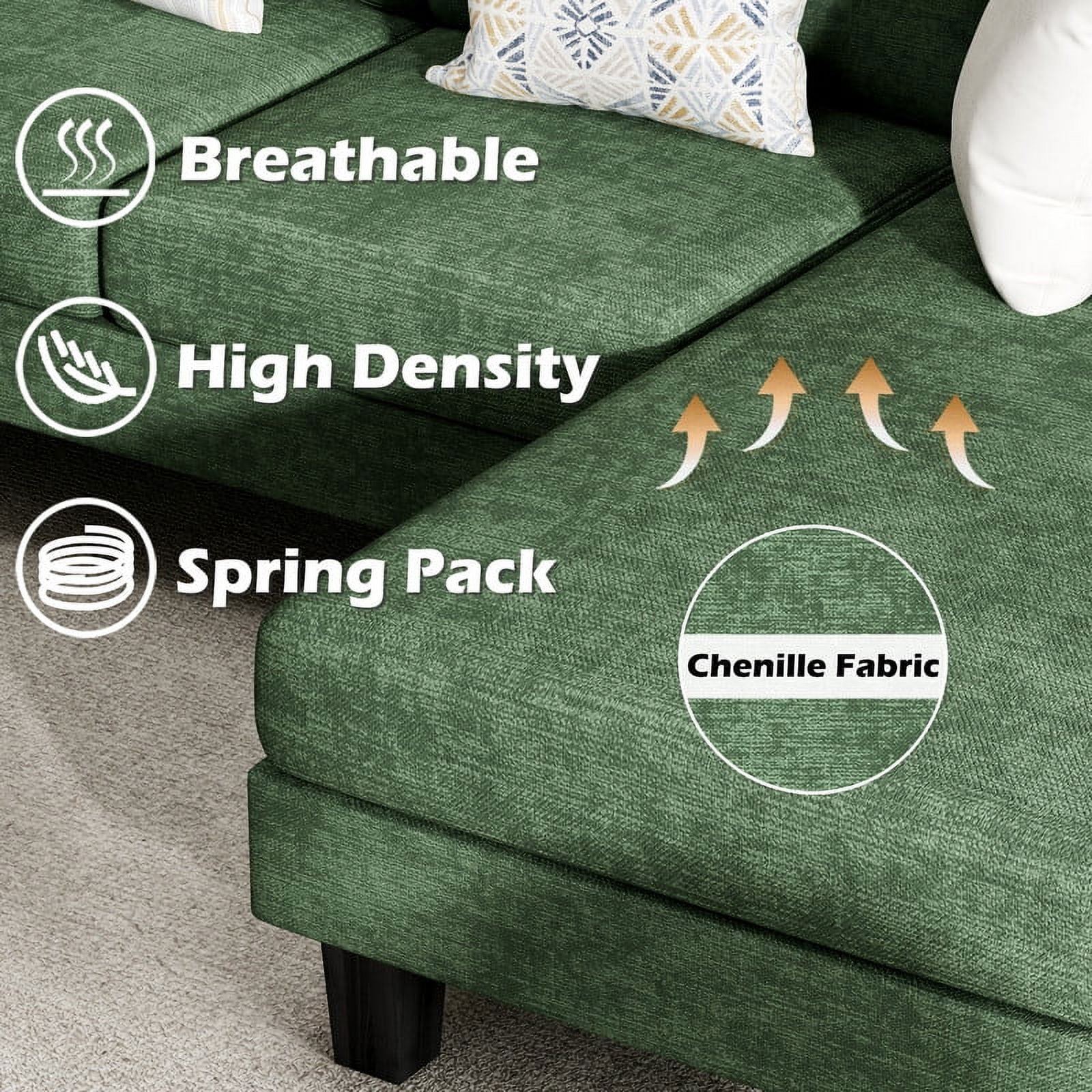 Homall Modern U-Shape Sectional Sofa, Chenille Fabric Modular Couch, 4 Seat Oversized Sofa with Chaise for Living Room, Green