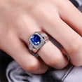 thumbnail image 2 of Blue Sapphire for Men 925 Sterling Silver Sapphire Ring with Moissanite Engagement Sapphire Ring Birthday Jewelry Gift for Men Father Uncle，Women's Wedding Rings, 2 of 6