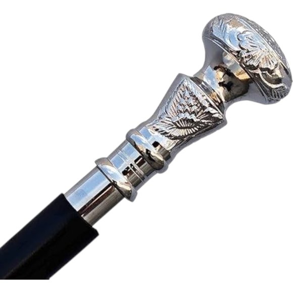 Silver Vintage-Inspired Wooden Walking Cane with Brass Handle – Perfect Gift for Grandpa and Grandma, Ideal for Christmas
