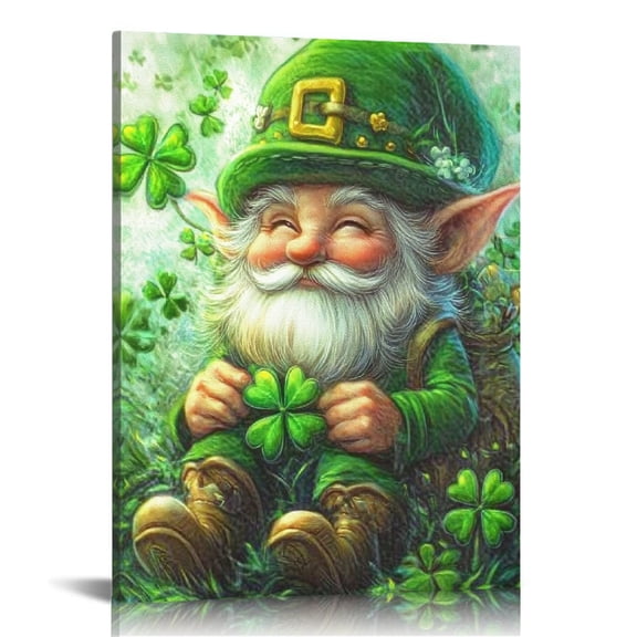Patifu Leprechaun Shamrocks Fantasy Art Canvas Prints Wall Art Living Room Bedroom Home Office Decor 12x16 in