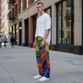 thumbnail image 6 of Men's pajama pants with colorful rainbow wave pattern and sparkling droplet texture design， soft home pajama pants， casual and comfortable loose fit pajama pants， elastic waistband, 6 of 10