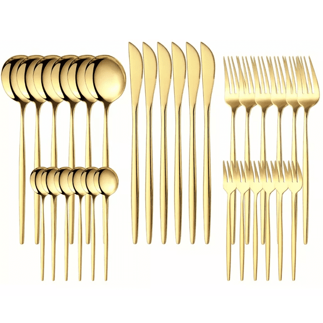 Cubertería De Acero Inoxidable 24 Piezas Dorado
