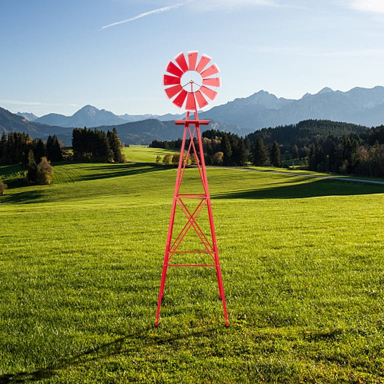 VINGLI 8FT Red Windmill, Weather-Resistant Outdoor Garden