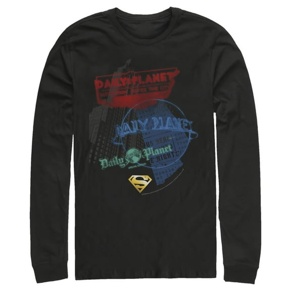 Men's Superman Daily Planet in News Long Sleeve Shirt Black Large