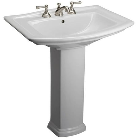 Pedestal Sink Lavatory - Renaissance Style Bathroom Sink, Widespread Faucet Ready, Rectangular Design