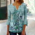 thumbnail image 2 of Floral Summer Tops for Women Tunic Tops V-neck 3/4 Lace Sleeve Pleated Button Casual Print Top, 2 of 5