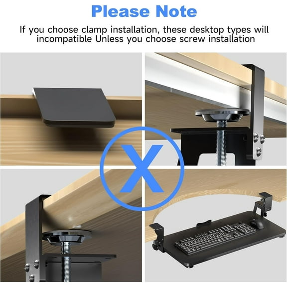 Keyboard Tray Under Desk Large C-Clamp 25.6” (30” Including Clamps) x 11.8” Slide-Out Platform Computer Drawer Pull Out Keyboard & Mouse Tray Black